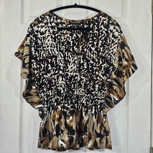 Tangerine Animal Print Ruffle Short Sleeve Shirt Size Medium